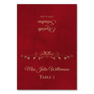 Crimson Red & Gold Wedding DIY Fold Place Card Kaart