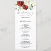Crimson Red Ivory White Rose Floral Wedding Programma (Voorkant)
