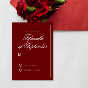 Crimson Red minimale elegante kalligrafie RSVP Kaartje