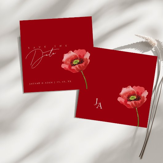 Crimson Red Poppy Monogram Bruiloft Opslaan De Dat Save The Date
