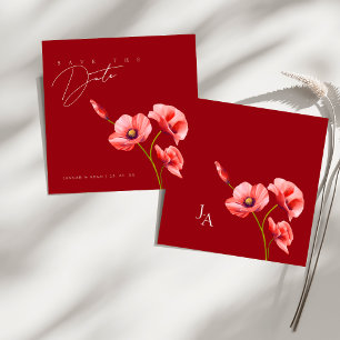 Crimson Red Poppy Wildflower Bruiloft Save The Dat Date