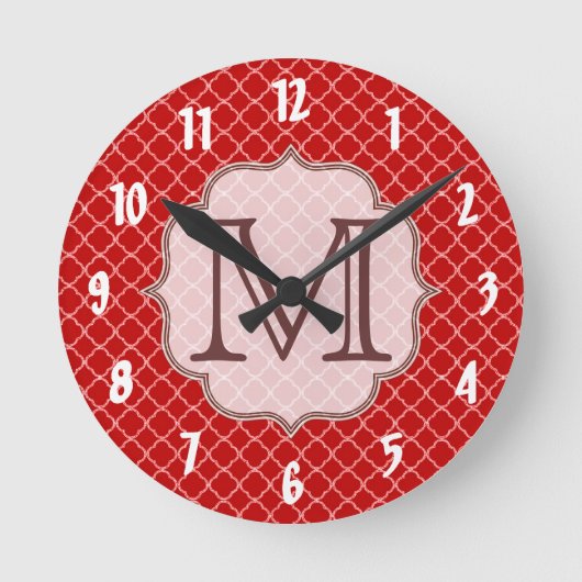Crimson Red Quarfoil Latti Monogramme Horloge mura (Recto)