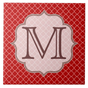 Crimson Red Quarterfoil Monogram Display Tile Tegeltje