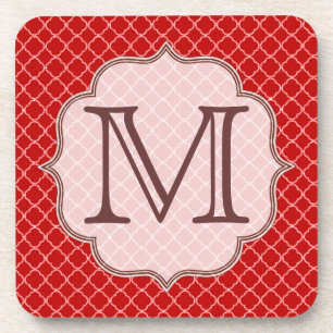 Crimson Red Quarterfoil Monogram Drink Onderzetter