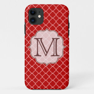 Crimson Red Quarterfoil Monogram IPHONE 5 Hoesje