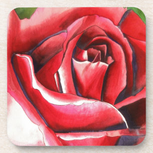 Crimson Red Rose - originele waterverf kunst Drankjes Onderzetter
