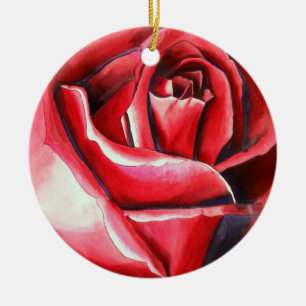 Crimson Red Rose waterverf originele kunstmacro Keramisch Ornament