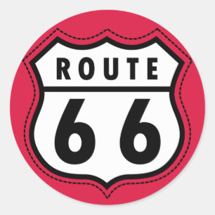 Crimson Red Route 66 Road Sign Ronde Sticker