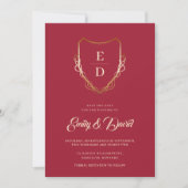 Crimson Red Rust Gold Monogram Foto Save The Date (Voorkant)