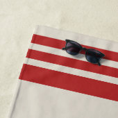 Crimson Red Simple Stripe Aangepaste naam Strandlaken (In situ)