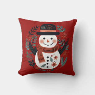 Crimson Red Snowman Kerstmis Kussen