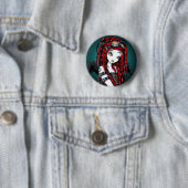 "Crimson" Red Tattoo Cyber Gothic Angel Button (In situ)
