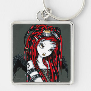 "Crimson" Red Tattoo Cyber Gothic Angel Sleutelhan Sleutelhanger