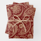 Crimson rood en beige paisley inpakpapier vel (In situ)