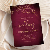 Crimson Rood & Goud Botanische Elegante Bruiloft Kaart