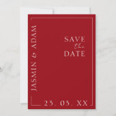 Crimson rood wit minimale foto bruiloft save the date (Voorkant)