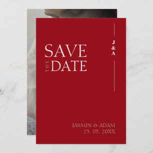 Crimson rood wit monogram foto bruiloft save the date