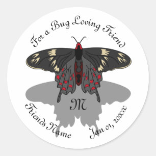 Crimson Roos Butterfly Shadow Monogram Ronde Sticker
