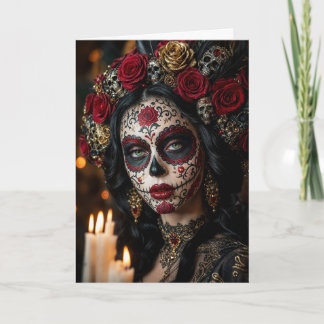 Crimson Rose Calavera – Elegante Dag van de Doden Kaart