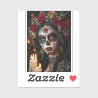 Crimson Rose Calavera – Elegante Dag van de Doden Sticker
