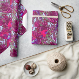 Crimson Rosella en wilde bloemenpatroon Cadeaupapier