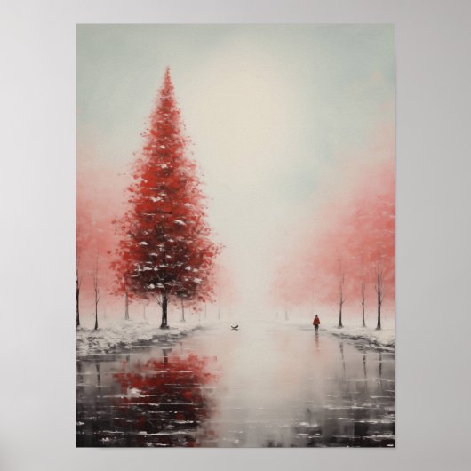 Crimson Solitude in de omhelzing van de winter Poster (Voorkant)
