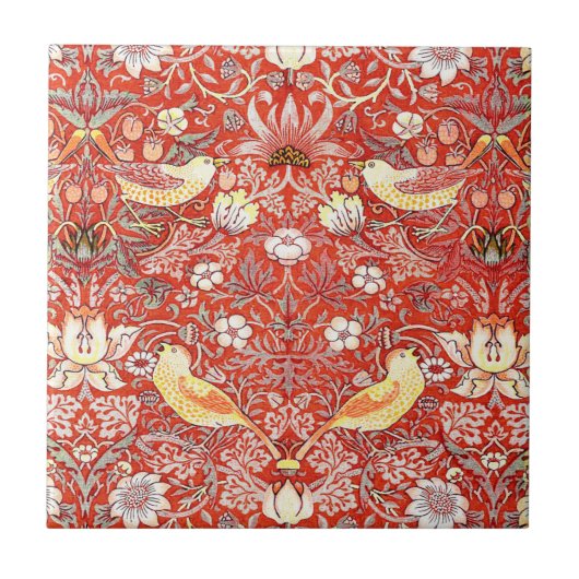 Crimson Strawberry Thief Tile Tegeltje (Voorkant)