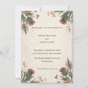 Crimson Thistle Botanische Hoek Huwelijksuitnodigi Kaart