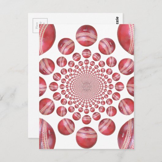 Crimson Vortex: Prachtige rode cricketbalkunst Briefkaart (Voorkant / Achterkant)