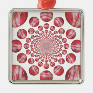 Crimson Vortex: Prachtige rode cricketbalkunst Metalen Ornament