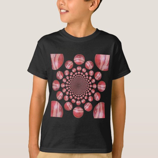 Crimson Vortex: Prachtige rode cricketbalkunst T-shirt (Voorkant)