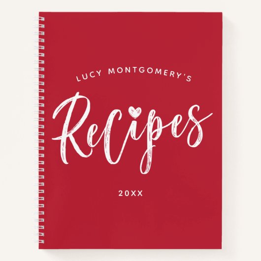 Crimson White Brush Script Recept Notitieboek (Voorkant)