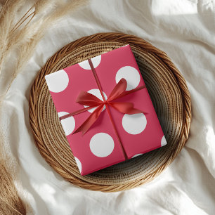 Crimson White Grote Polka Dots Cadeaupapier
