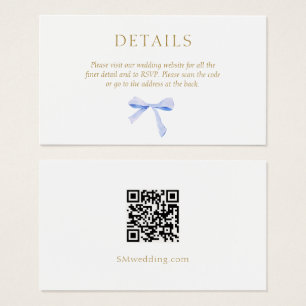 Crisp White   Blue Ribbon Wedding Details QR Code Visitekaartje