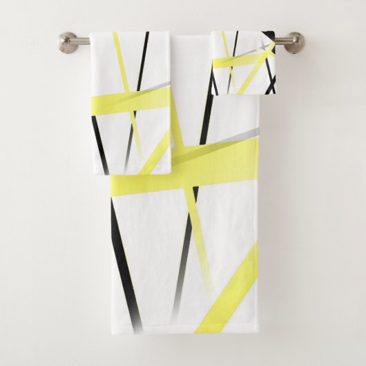 Criss Crossed Lemon Yellow en Black Stripes in Wh Bad Handdoek (Insitu)