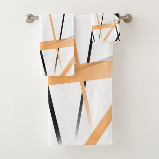 Criss Crossed Tangerine en Black Stripes op White Bad Handdoek (Insitu)