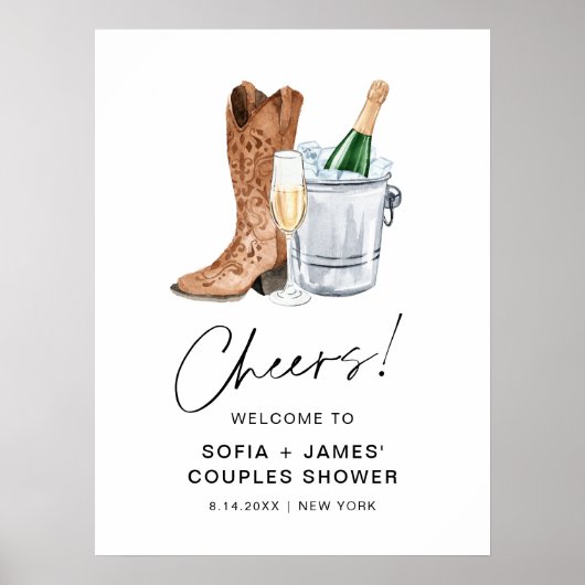 CRISTAL Boots and Bubble Couples Shower Sign Poster (Voorkant)