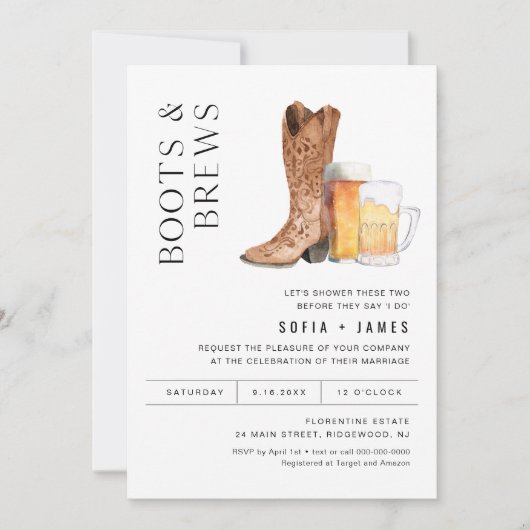 CRISTAL Boots & Brews Couples Douche Invitation (Devant)
