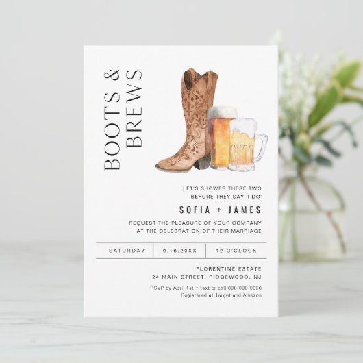 CRISTAL Boots & Brews Couples Douche Invitation (Debout devant)