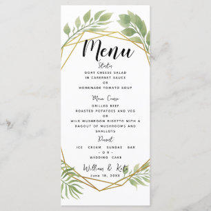 cristal Verdure mariage menu feuillage MODÈLE