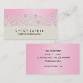 Cristaux roses et Carte de visite dentelle (Devant / Derrière)