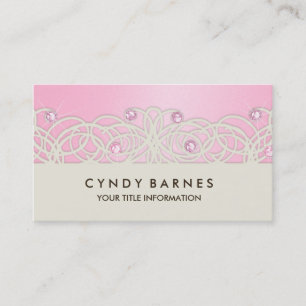 Cristaux roses et Carte de visite dentelle