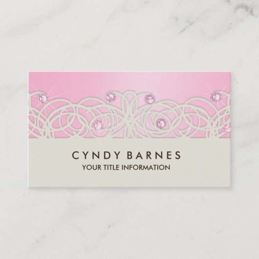 Cristaux roses et Carte de visite dentelle (Devant)