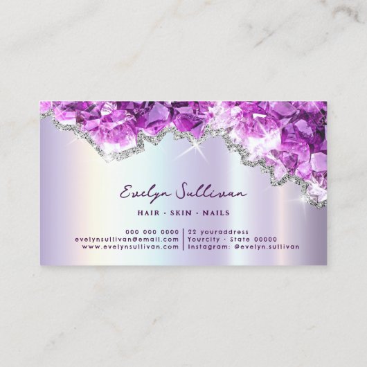 cristaux violets faux carte de visite de géode de (Dos)