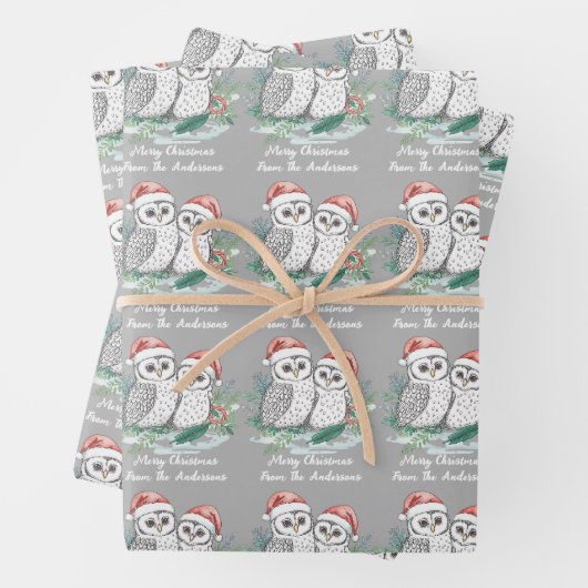 Cristmas Owl Wrapping Paper Flat Sheet Set of 3 (In situ)