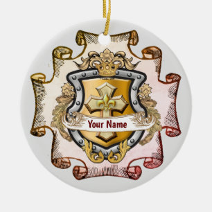 Cristos Cross Shield Achternaam Keramisch Ornament