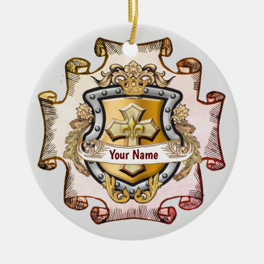 Cristos Cross Shield Achternaam Keramisch Ornament (Voorkant)