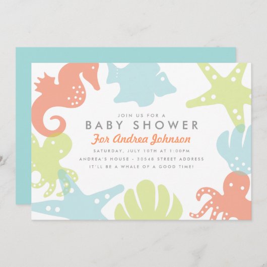 Critère océanique mignon Invitation Baby shower (Devant / Derrière)