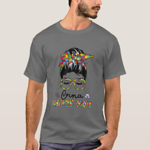 CRNA Nurse Messy Bun Autism Love Heart Stethoscoop T-shirt