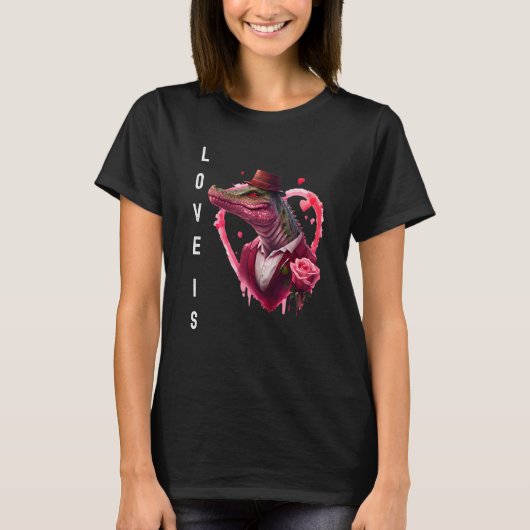Croc Love is with Heart Animal Valentijnsdag T-shirt (Voorkant)